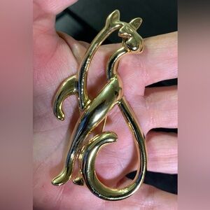 Cat Brooch Gold-Tone Sleek Art Deco 3 inches Tall Smooth Curves Vintage Pin
